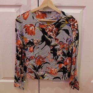 Zara baby blue floral chiffon long sleeves top